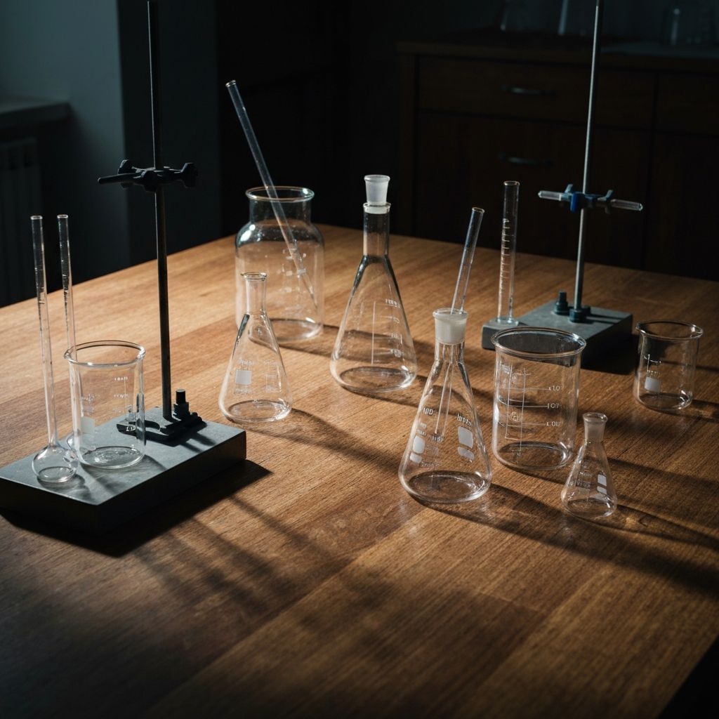 Laborausrüstung und wissenschaftliche Instrumente mit dramatischem Licht